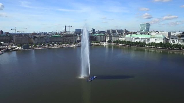 Aerial view of the inner alster and outer alster lake in Hamburg with Lombardsbruecke
