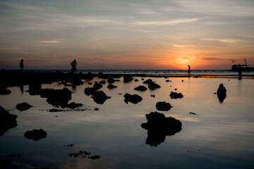 Tidepool Sunrise Silhouette With Tourists - Palawan, Philippines