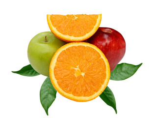 apple and orange isolated on white background