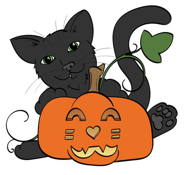 Black Cat hugging a jack-o-lantern