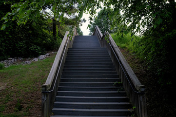 Stairs leading down to the greenway by Lake Raleigh in Raleigh North Carolina