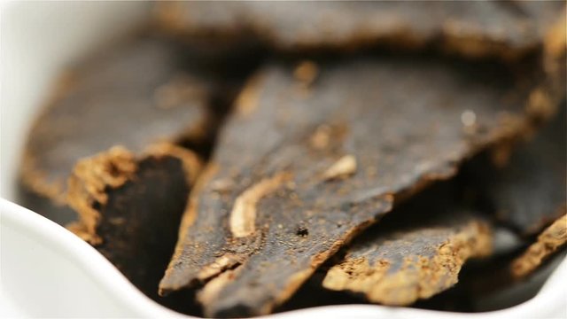 Chinese herb medicine of Scrophulariae Radix or Figwort Root rotating close up