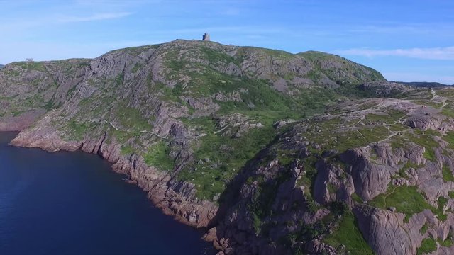 Drone footage taken from ocean of Signal Hill / Cabot Tower in Newfoundland