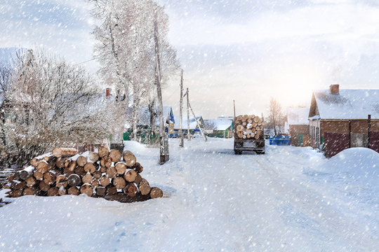 firewood lie on the snow