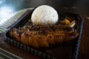 Pork Belly and Rice, a Filipino Food known as liempo