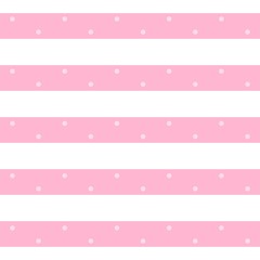 Vector stylish seamless pattern in pink and white colors. Horizontal stripes with dots. Print for fabric, textile, wallpaper, wrapping paper.