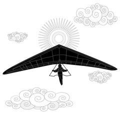 Glider. Coloring image of glider in the sky. Vector.