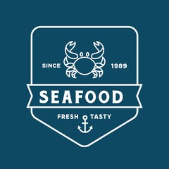 Fototapeta premium Seafood crab for restaurant line logo design. Vector icon illustration modern simple line logo 