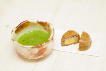 Macha green tea and japanese sweets