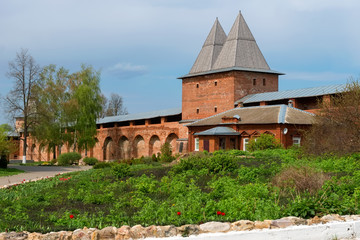 Nikolsky gate and wall of medieval fortress. Inner View of the Zaraisk Kremlin