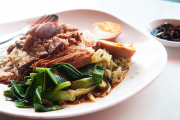 Stewed pork with rice and egg, Chinese-Thai traditional favorite food