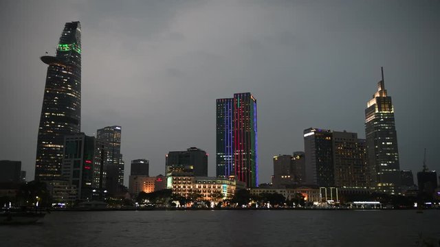 Ho Chi Minh city view from river in the dawn