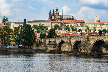 Fototapeta na wymiar Charles Bridge and Cathedral in Prague, Czech Republic