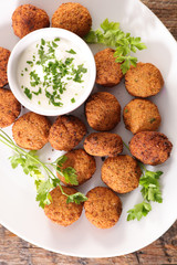 fried falafel and sauce