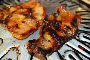 Close up meat slice with burn