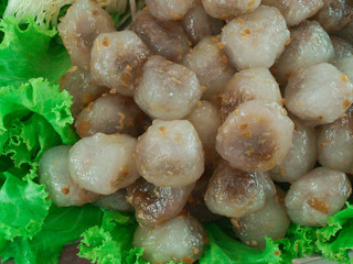 Closeup Sa-Ku Sai Muu (Sago pork) with lettuce