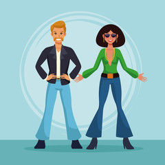 Cute couple dancing at disco vector illustration graphic design