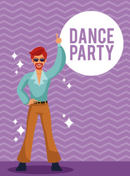 Man dance party cartoon over striped background vector illustration graphic design