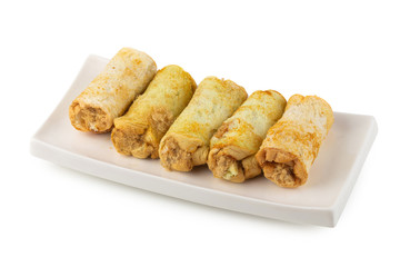 Dried shredded pork and baked bread isolated on a white background