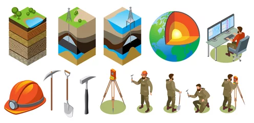 Foto op Canvas Earth Exploration Isometric Icons © Macrovector