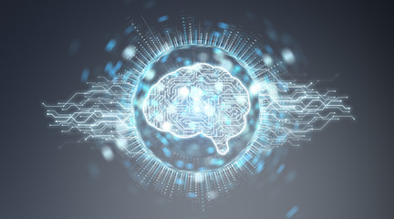 Digital artificial intelligence icon hologram 3D rendering
