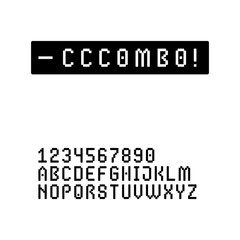Gaming style pixel font set in uppercase (letters and digits)