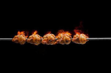 chicken roast, hot and delicious, isolated on black