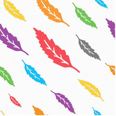 Vector illustration of colorful leaves seamless pattern. Light dotted background. Modern mood and colors