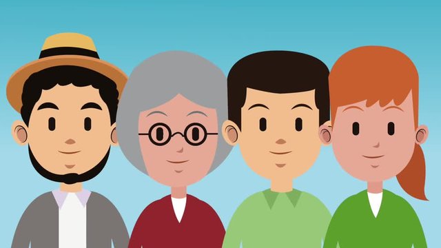 Young and adult people over blue background High definition colorful animation scenes