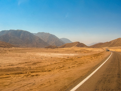 road to Colored Canyon, near Mount Sinai and Nuweiba, Sinai Peninsula in Egypt.