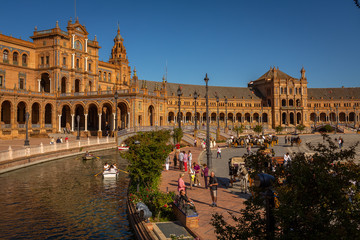 Fototapeta premium Plaza de España in Seville, Spain. Exposure of the Plaza de España in Seville, Spain, during Springtime before sunset