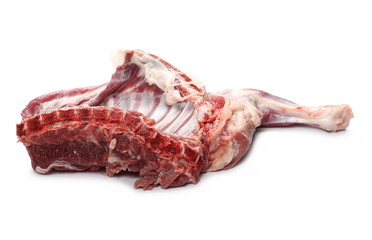 Fresh raw young goat meat isolated on white background