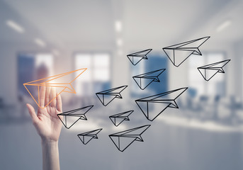 Concept of leadership and teamworking with many icons and one of