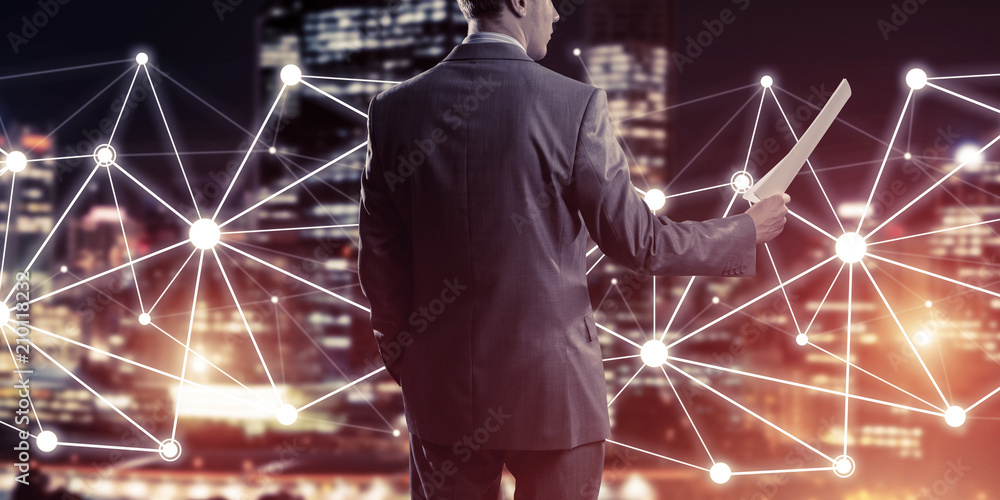 Poster concept of modern business networking that connect and cooperate