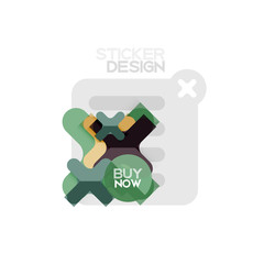 Flat design cross shape geometric sticker icon, paper style design with buy now sample text, for business or web presentation, app or interface buttons