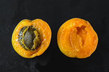 One apricot sliced to half  closeup