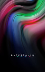 Fluid liquid colors design, colorful marble or plastic wavy texture background, glowing multicolored elements on black, for business or technology presentation or web brochure cover design, wallpaper