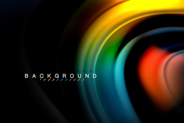 Fluid liquid colors design, colorful marble or plastic wavy texture background, glowing multicolored elements on black, for business or technology presentation or web brochure cover design, wallpaper