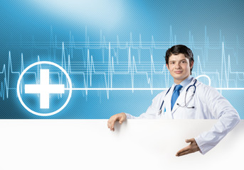 Doctor with banner
