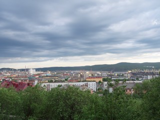 Fototapeta na wymiar Murmansk, Russia. city landscape with a view of the Kola Bay