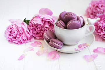 Cup with sweet macaroons