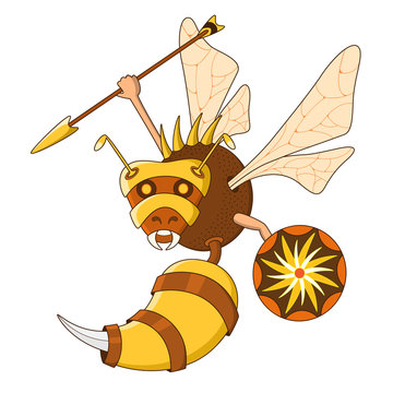 Wasp Warrior. Cartoon character. Isolated on white background. Vector illustration.