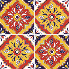 Spanish tile pattern vector seamless with ornaments. Portuguese azulejo, mexican talavera, italian sicily, spain majolica. Tiled texture background for ceramic kitchen wall or bathroom mosaic floor.