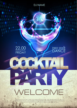 Disco background. Cocktail party poster