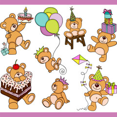 Fototapeta premium Birthday teddy bear set digital elements