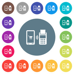 Mobile payment flat white icons on round color backgrounds