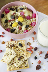 Muesli with dried fruits. Delicious and healthy breakfast.