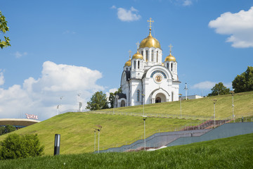 Church in honor of St. George the victorious in Victory square in Samara, Russia. On a Sunny summer day. 19 June 2018