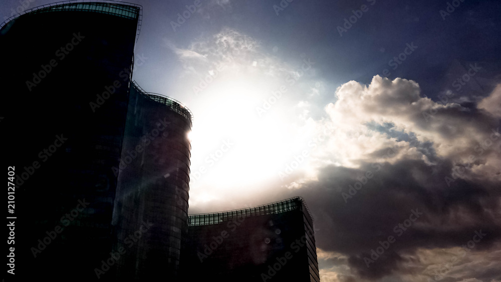 Wall mural sun rays, sun and sky with clouds, sky clouds background