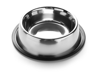 Empty pet bowl on white background